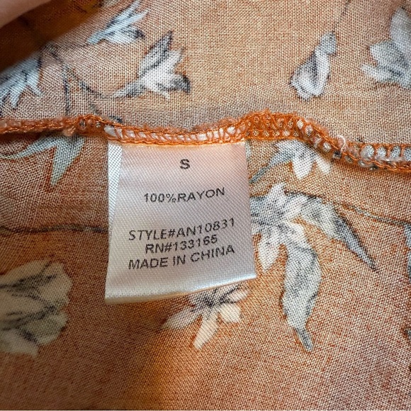 Altar'd State Orange Vibrant Print Boho Balloon Sleeve Top - Picture 7 of 9